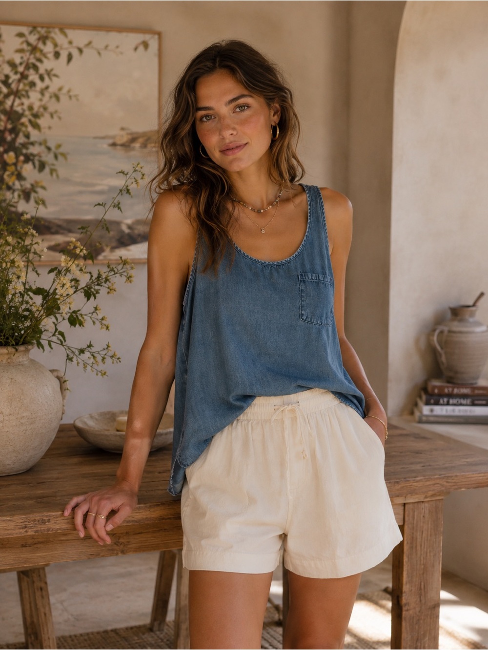 life in progress Washed Blue Scoop Neck Tank Top